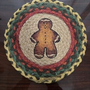 Handcrafted Woven Gingerbread Man Trivet, Christmas Cookies, Holiday Decor 10x10